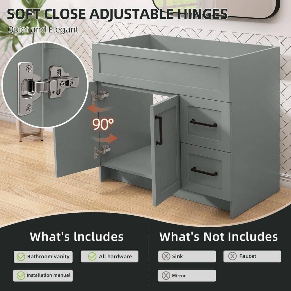 Zeafive Mox 36 in. W x 21.5 in. D x 33.5 in. H Freestanding Bathroom Vanity Cabinet without Top in Sky Gray Unassembled (3)