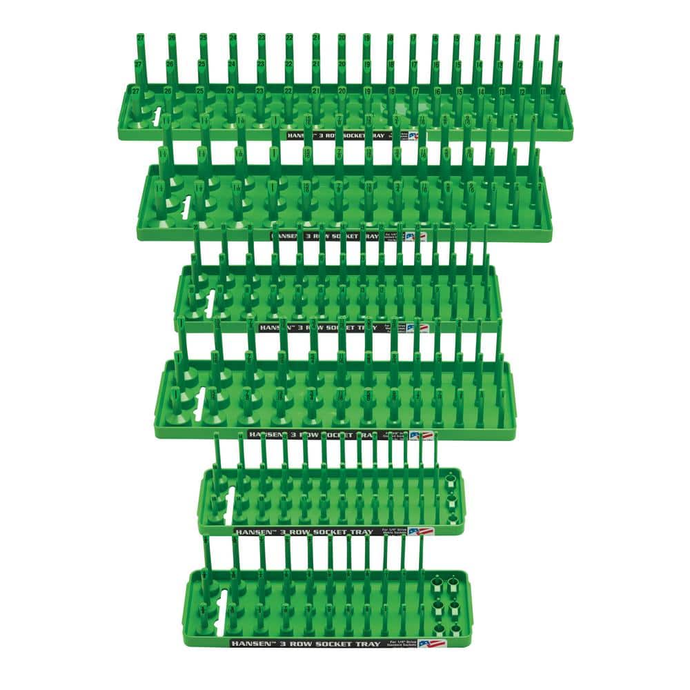 Hansen 6-Piece 3 Row SAE and Metric Socket Tray Set