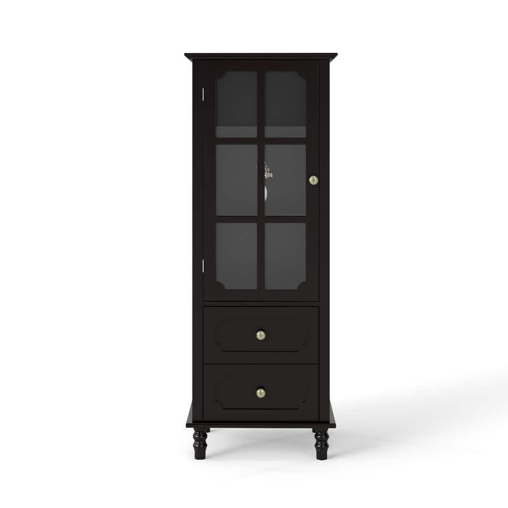 COWLOWN 19.68 in. W x 15.74 in. D x 52.36 in. H Black Linen Cabinet with Glass Doors and Double Drawer (1)