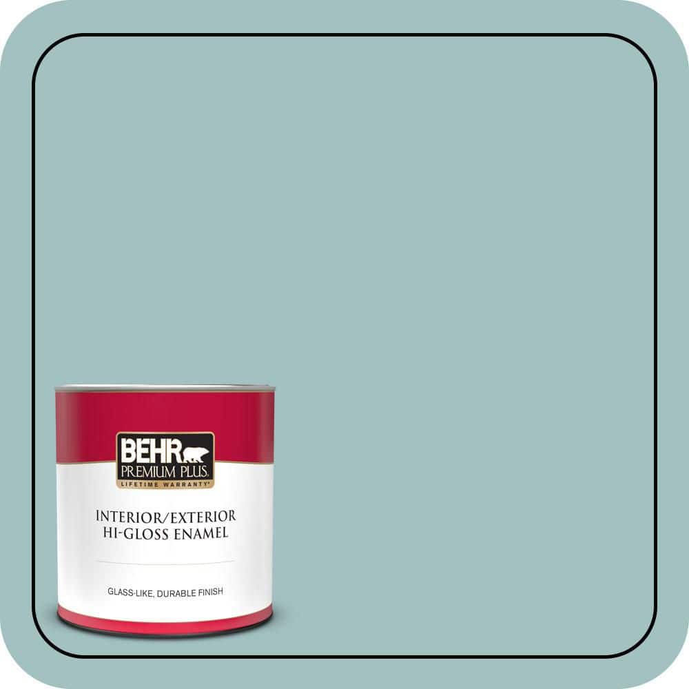 BEHR PREMIUM PLUS 1 qt. #S440-3 Aspiring Blue Hi-Gloss Enamel Interior/Exterior Paint & Primer