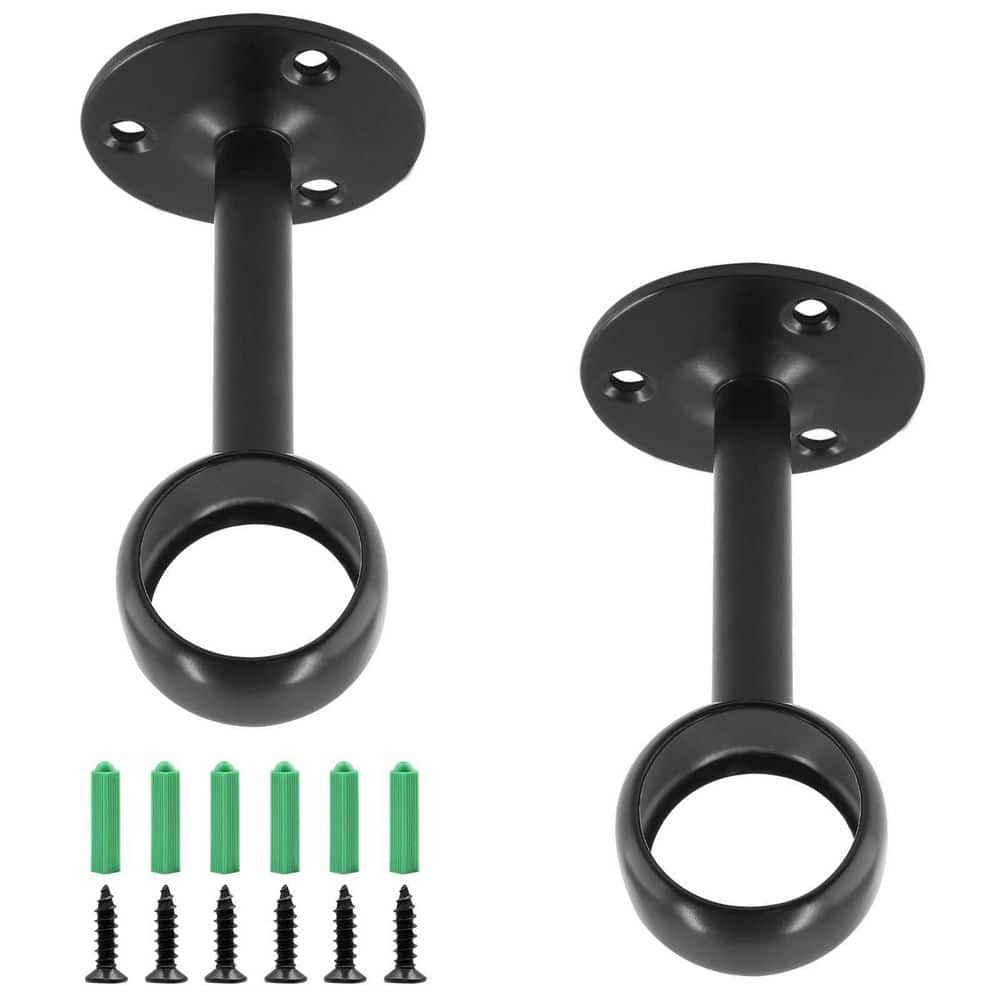 KHKFY 2-Pack 1 in. Ceiling Mount Curtain Rod Brackets Matte Black Stainless Steel for Shower and Closet Rods (1)