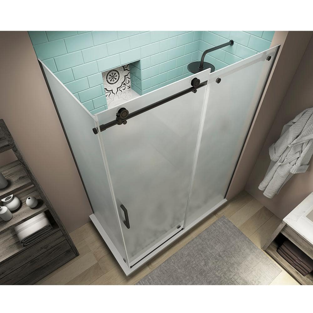 Aston Coraline XL 44 in. - 48 in. x 38 in. x 80 in. Frameless Corner Sliding Shower Enclosure Frosted Glass in Matte Black (2)