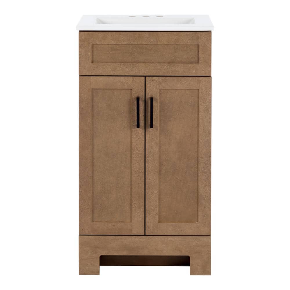 Glacier Bay Lyton 19 in. Single Sink Sand Freestanding Bath Vanity with White Cultured Marble Top (Assembled) (3)