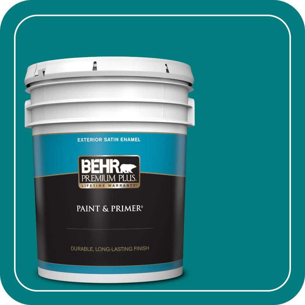 BEHR PREMIUM PLUS 5 gal. #S-G-500 Tropical Waters Satin Enamel Exterior Paint & Primer
