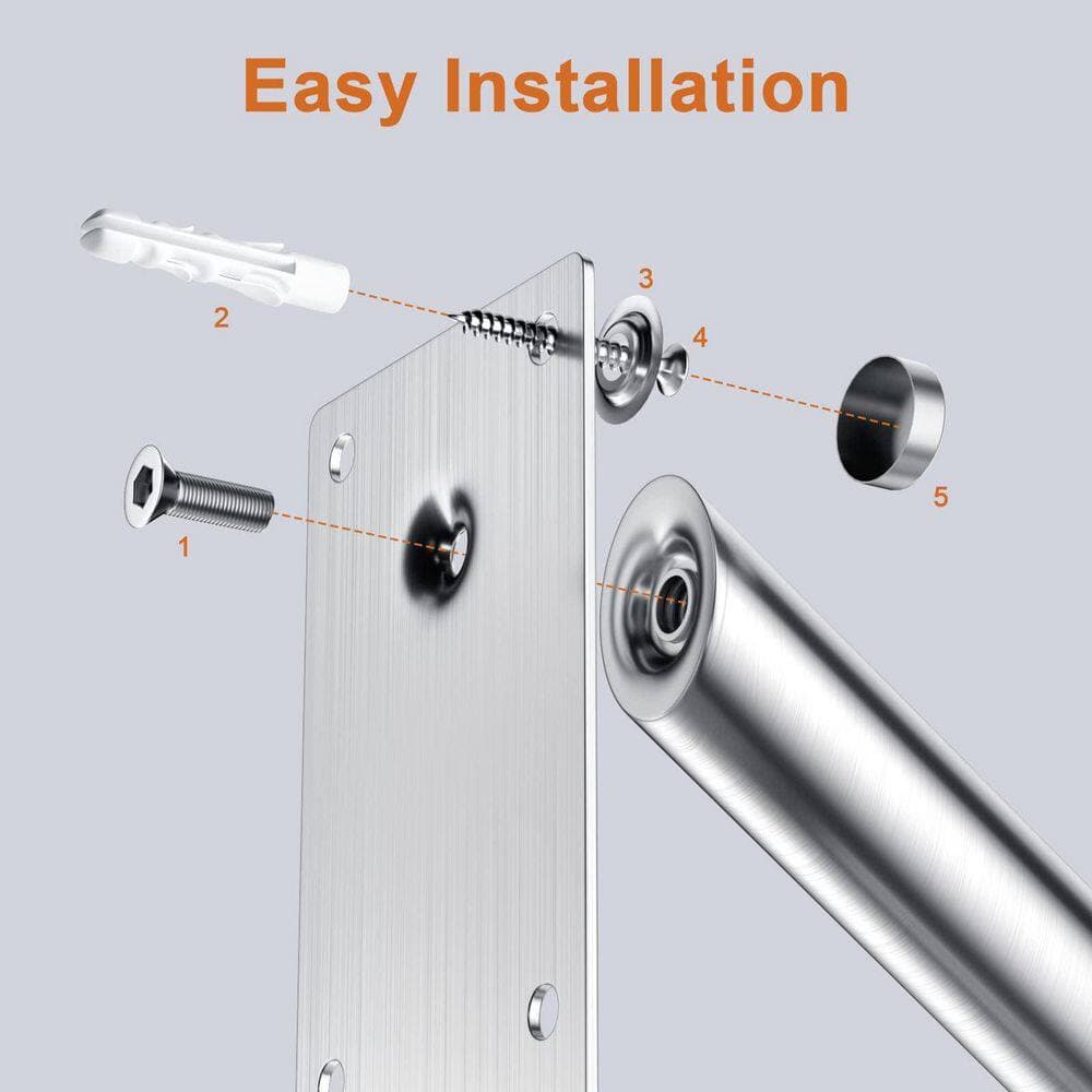Unbranded 20 in. Brushed Nickel Stainless Steel Handrail for 1-3 Steps Outdoor Indoor Stairs Wall Mounted Safety (3)
