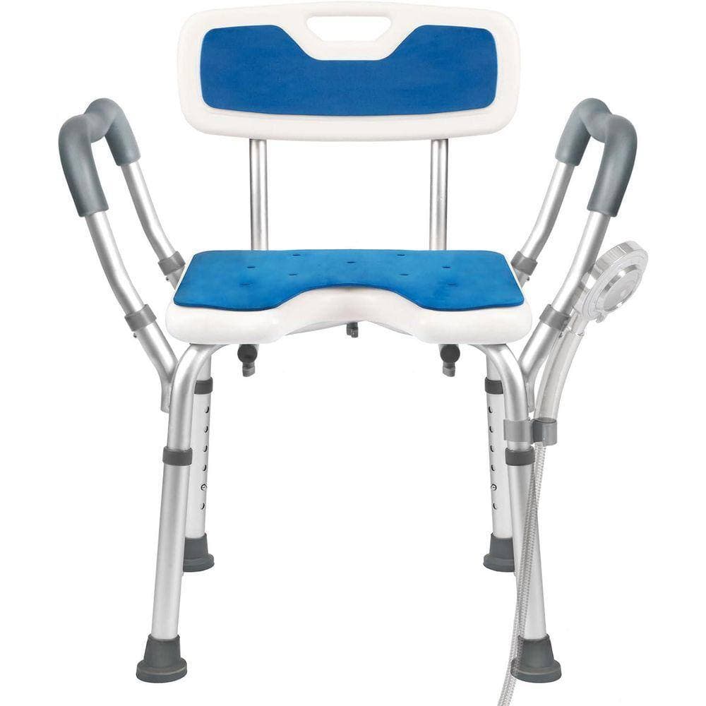 Lynzavix 20 in. Freestanding Portable Shower Chair with Backrest and Padded Armrests for Elderly/Disabled-Comfortable in Blue (1)