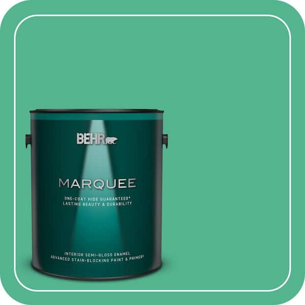 BEHR MARQUEE 1 gal. #MQ4-16 Aruba Green One-Coat Hide Semi-Gloss Enamel Interior Paint & Primer (2)