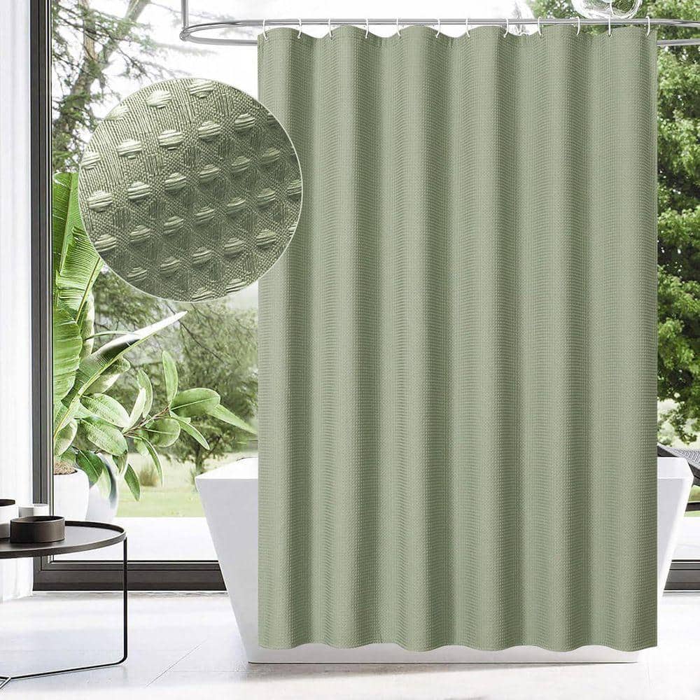 JFVKAF Sage Green 72 x 72 Heavyweight Waffle Fabric Shower Curtain Modern Hotel Bathroom Decor Waterproof Wrinkle Resistant (3)