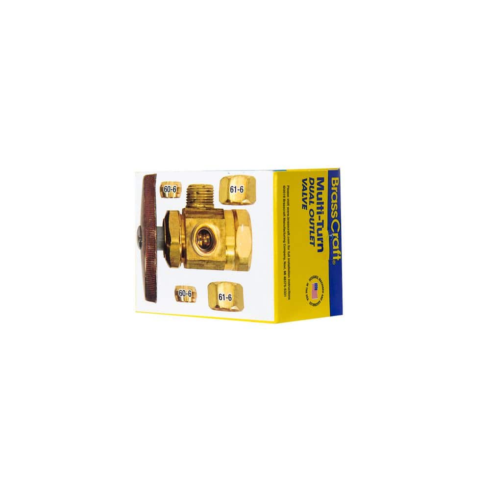 BrassCraft 1/2 in. FIP Inlet x 3/8 in. O.D. Compression x 3/8 in. O.D. Compression Dual Outlet Multi-Turn Valve (3)