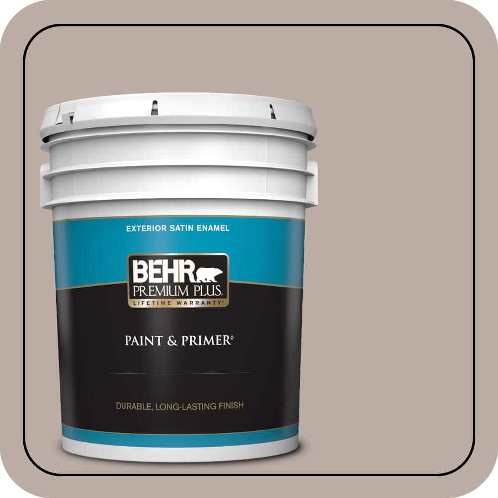 BEHR PREMIUM PLUS 5 gal. #N200-3 Nightingale Gray Satin Enamel Exterior Paint & Primer