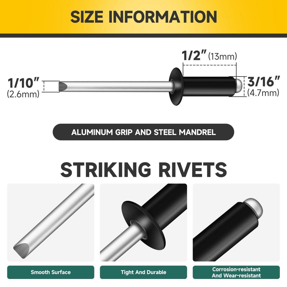MYWISH 3/16 in. x 1/2 in. Aluminum Blind Pop Rivets with Steel Mandrel (250-Pack) (2)