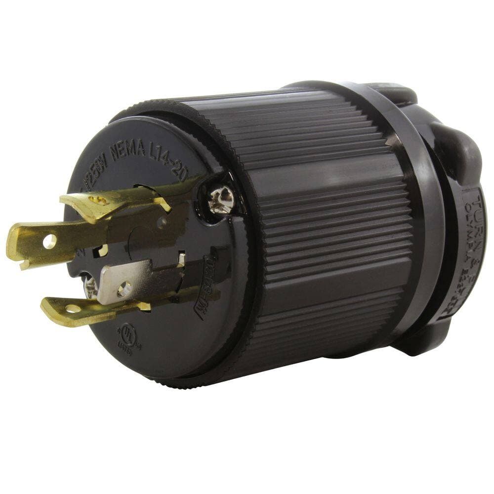 AC WORKS NEMA L14-20P 20A 125/250V 4-Prong Locking Male Plug in Black With UL, C-UL Approval (1)