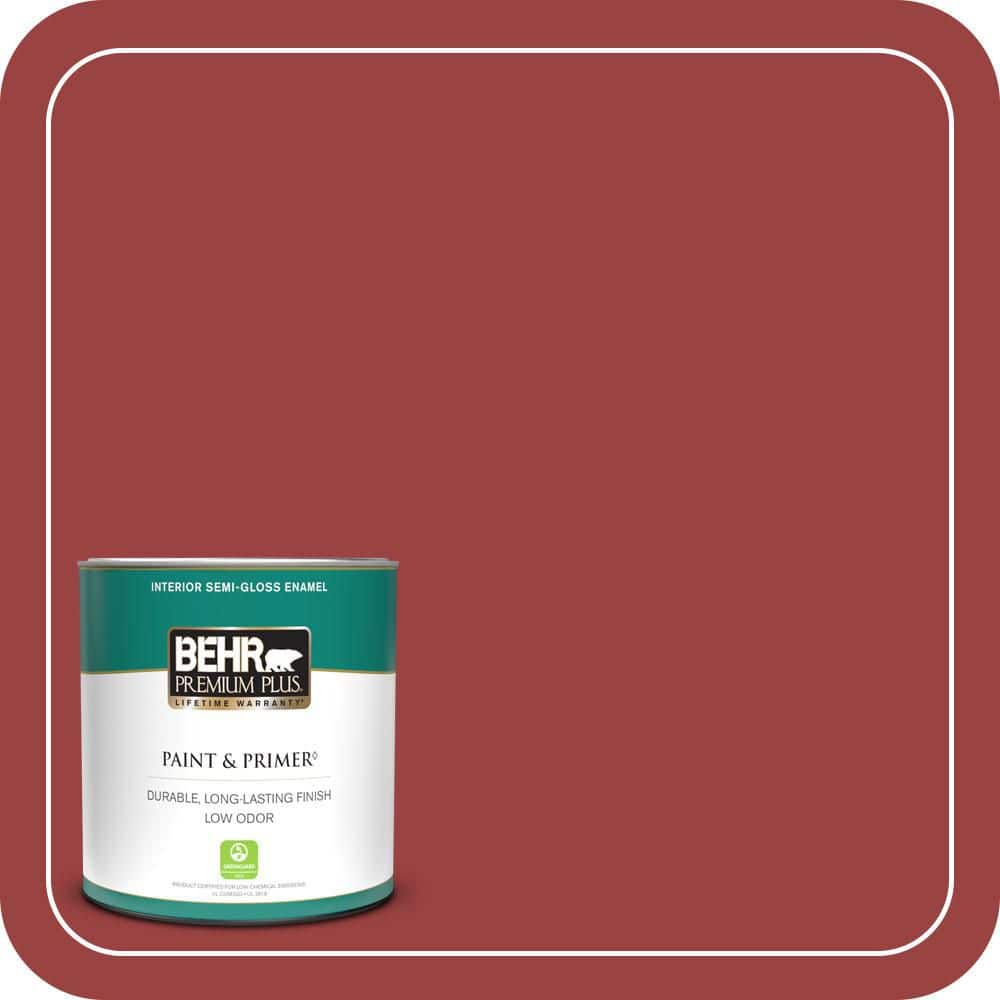 BEHR PREMIUM PLUS 1 qt. #MQ1-10 Red My Mind Semi-Gloss Enamel Low Odor Interior Paint & Primer