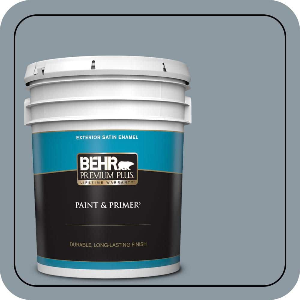BEHR PREMIUM PLUS 5 gal. #N490-4 Teton Blue Satin Enamel Exterior Paint & Primer