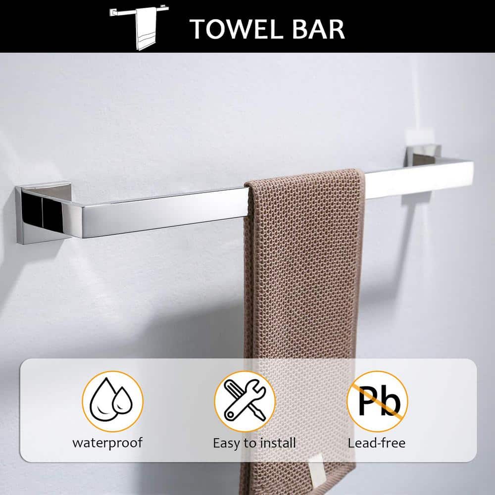 Satico 5-Piece Bath Hardware Set with Toilet Paper Holder Towel BarTowel Ring Coat Hook in Chrome (3)