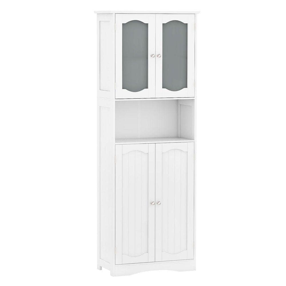 Volenca 24 in. W x 12 in. D x 59 in. H White Freestanding Bathroom Linen Cabinet with Frost Glass Doors (1)