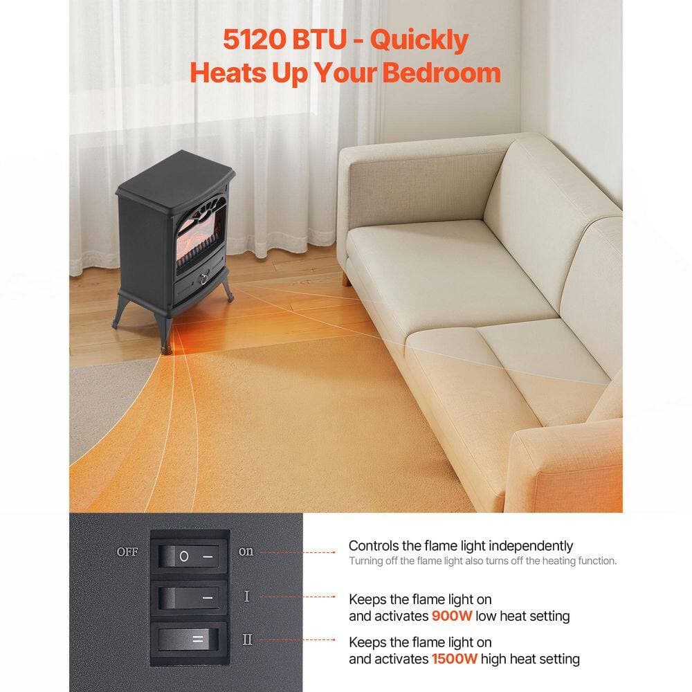 VEVOR 9.84 in. Freestanding Fireplaces, 1500W 5120BTU Portable Electric Fireplace Stove Heater, with Overheating Protection (3)
