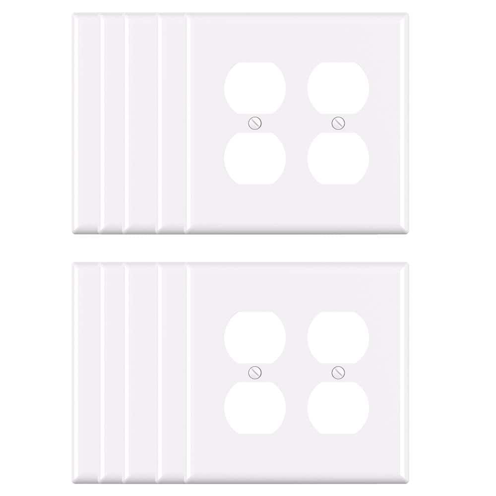 ELEGRP 2 Gang Midsize Duplex Outlet Wall Plate, White (10-Pack) (1)