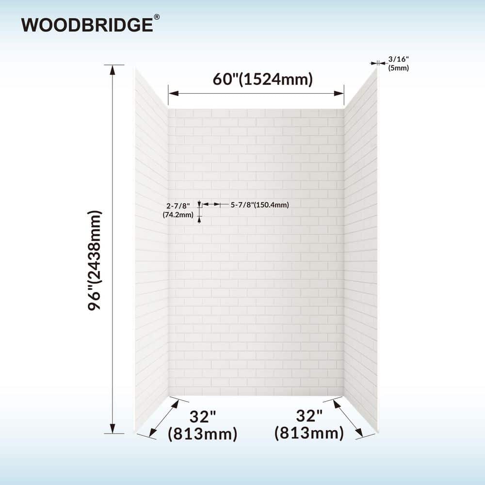 WOODBRIDGE 32 in. x 60 in. x 96 in. 3-Piece Easy Glue Up Alcove Shower Wall Surround in High Gloss White (3)