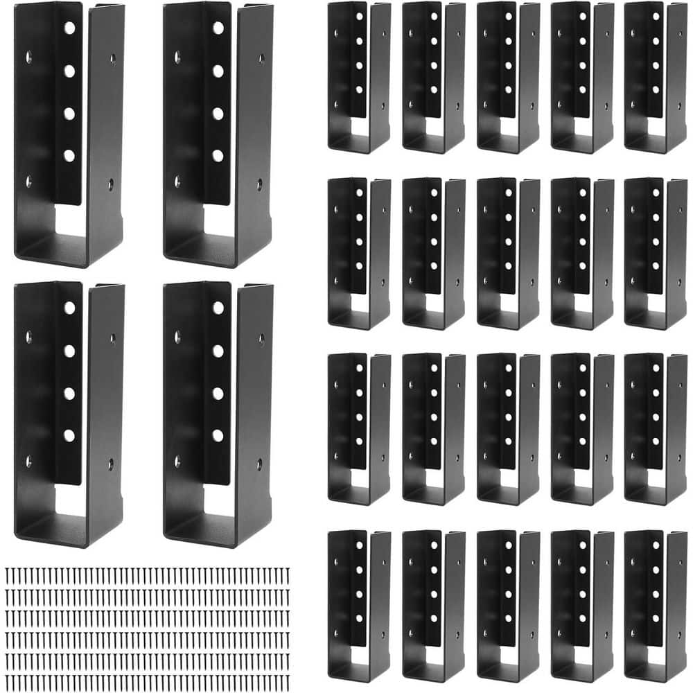 Afoxsos Concealed Joist Hanger 2x6 Q235B Steel Powder-Coated Framing Bracket with Railing Brackets 24 Pack Black (1)
