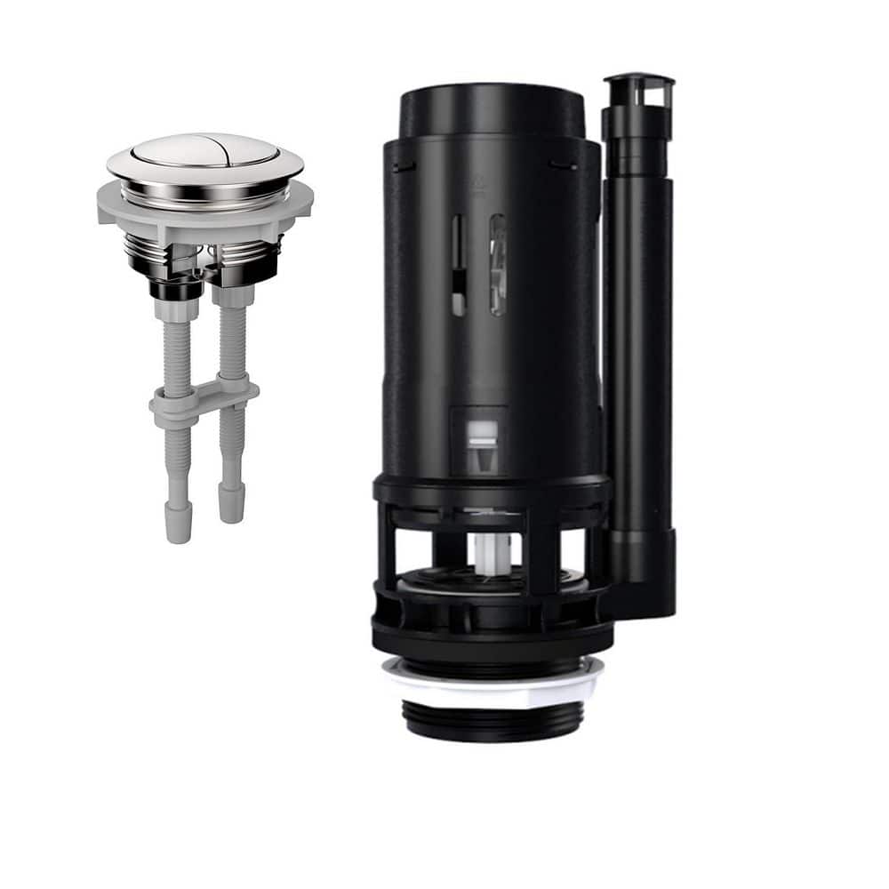 Wudkey 2-Piece Black Dual Flush Valve Repair Kit with Top Push Button and Adjustable Components in Chrome Finish (1)