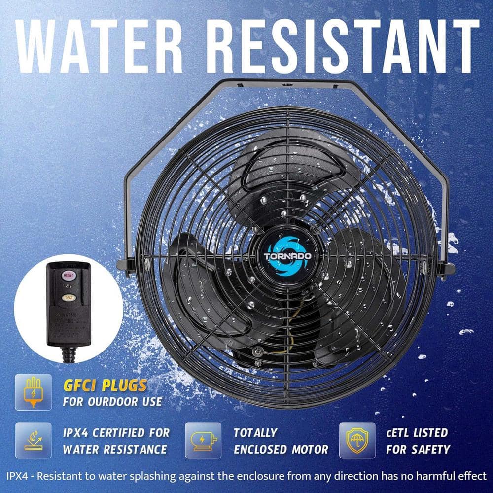 Adrinfly Outdoor Rated Water-Resistant High Velocity Metal Industrial Wall Mount Fan 12 in. 3-Speed, Black (3)