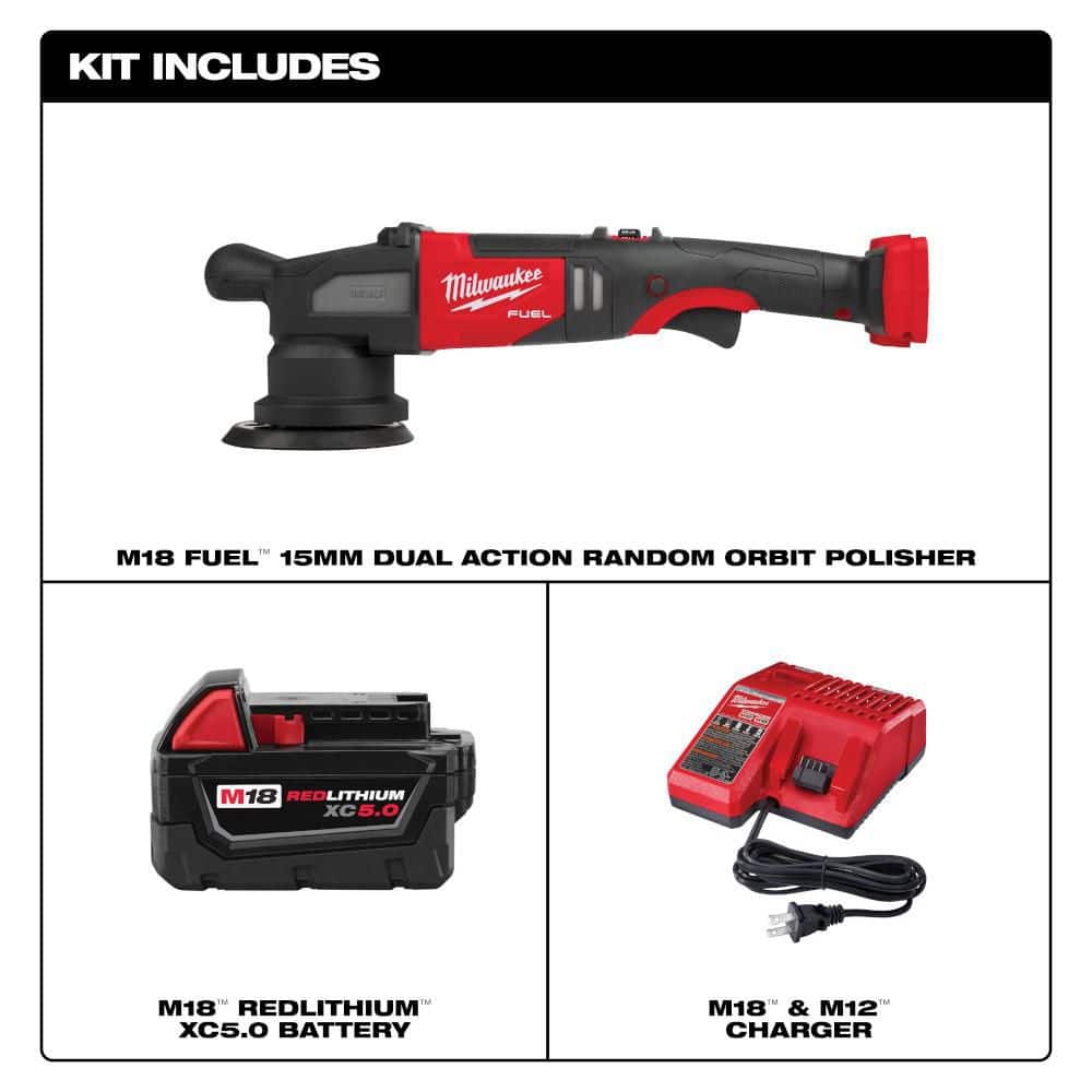 Milwaukee M18 FUEL18V Lithium-Ion Brushless Cordless 15MM DA Polisher with 5.0 Ah Battery and Charger Starter Kit (2)