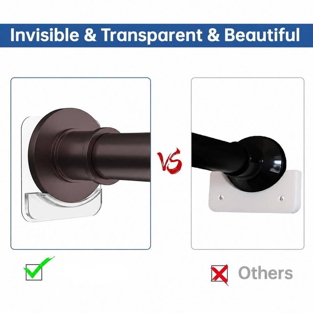 KHKFY Transparent Shower Curtain Rod Holder No Drilling Invisible Wall Mount 2 Pack for Smooth Surfaces Clear (2)