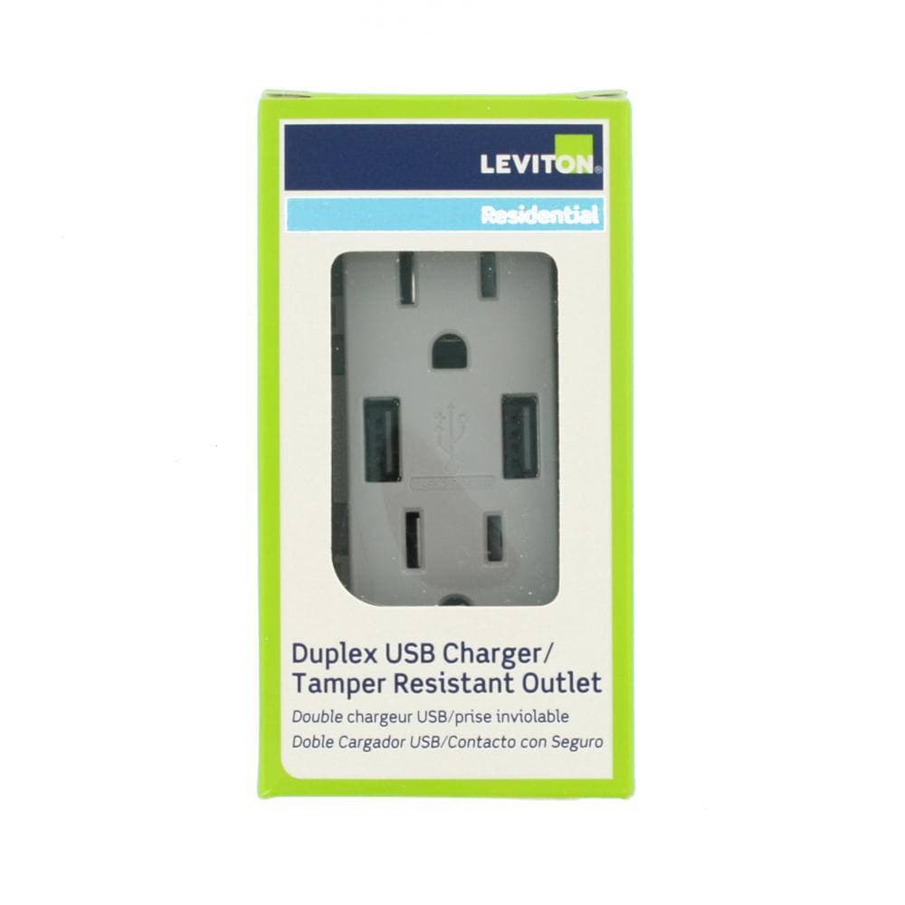 Leviton Decora 15 Amp Tamper Resistant Duplex Outlet and 3.6 Amp USB Outlet, Gray T5632-GY (2)