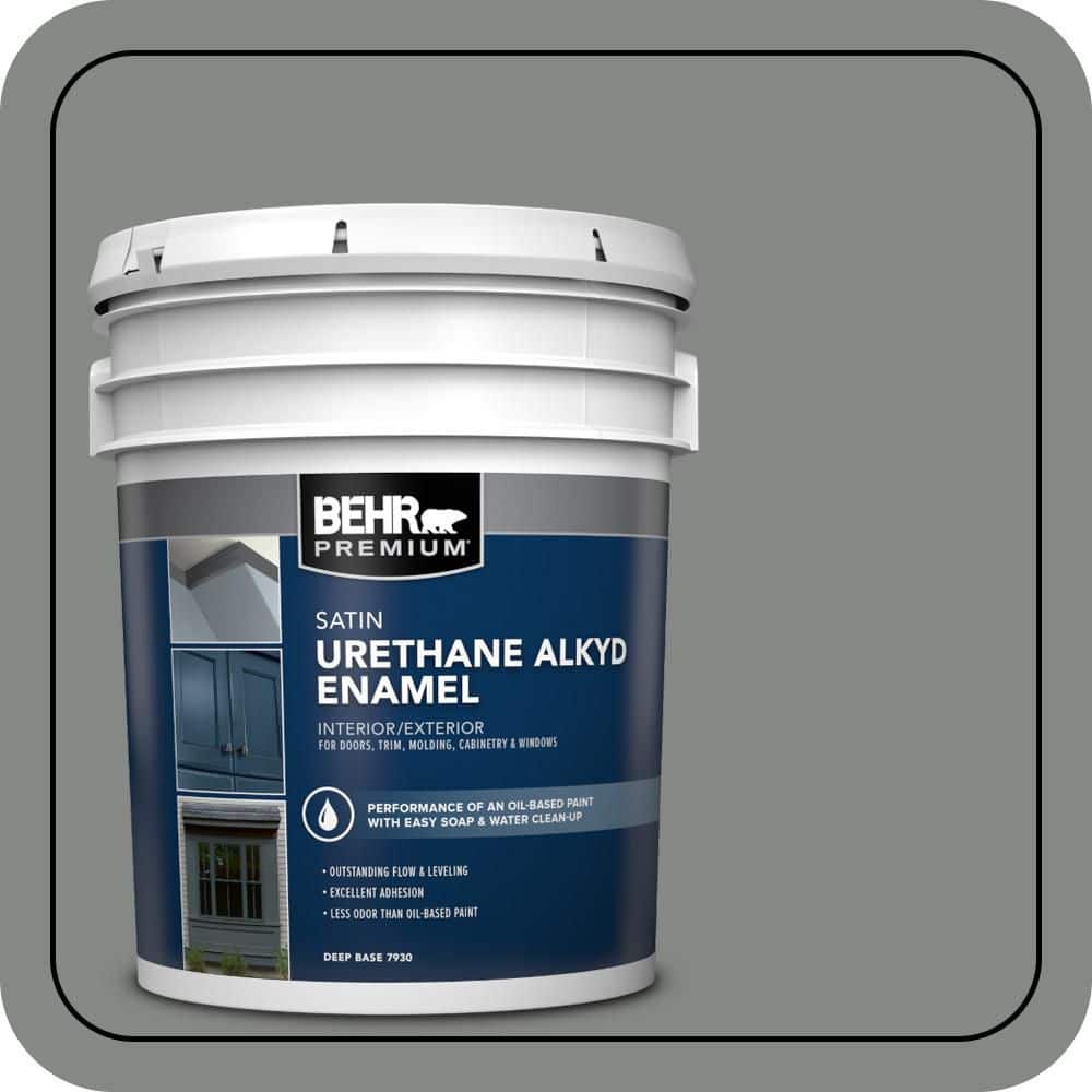 BEHR PREMIUM 5 gal. #PPU25-17 Euro Gray Urethane Alkyd Satin Enamel Interior/Exterior Paint