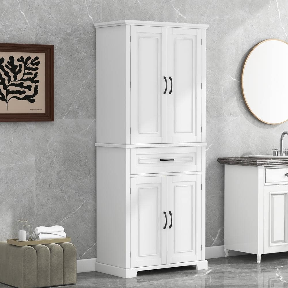 Unbranded 29.9 in. W 15.7 in. D 72.2 in. H Linen Cabinet with Doors and Drawer, Multiple Storage Space, Adjustable Shelf