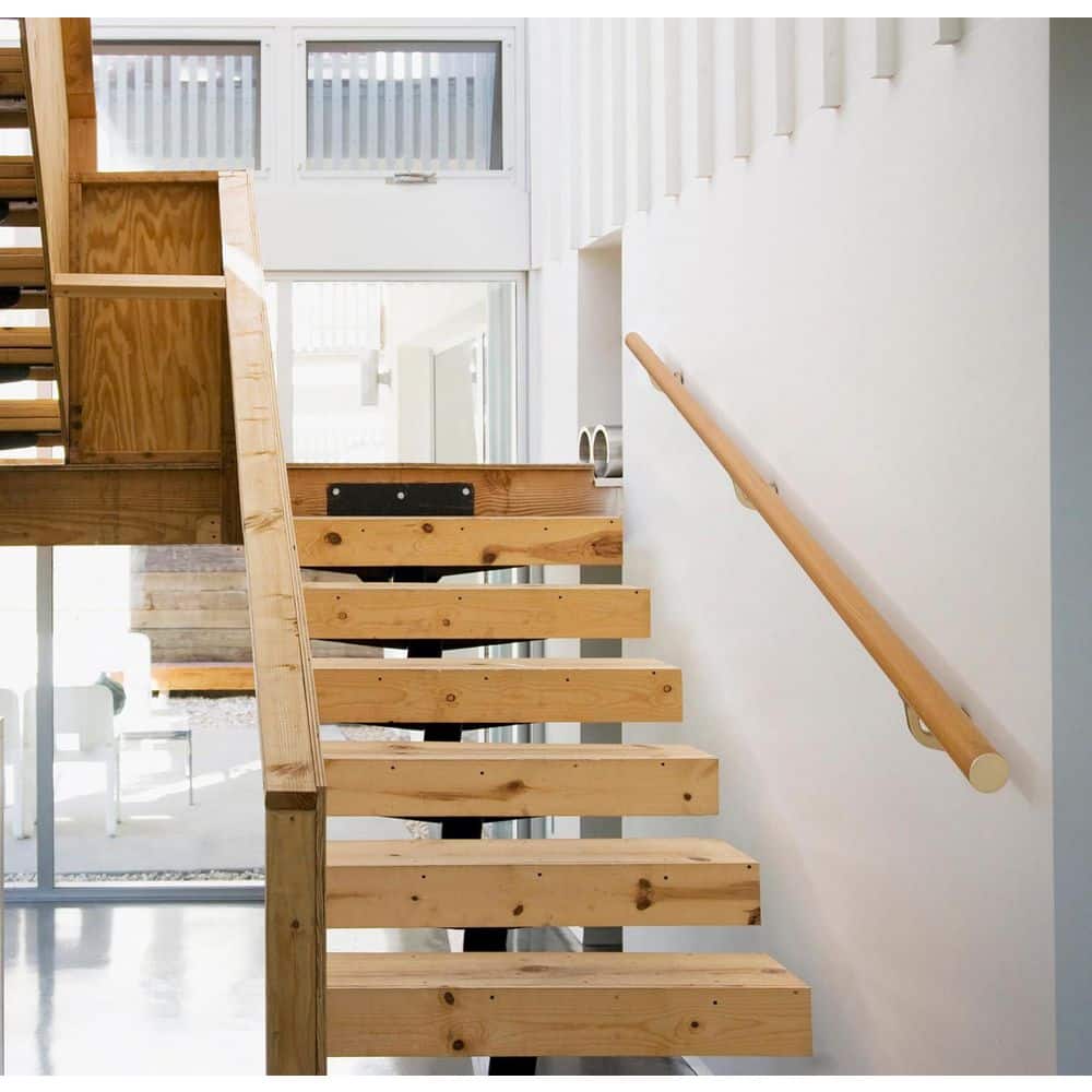 Afoxsos Cherry Wood Grain Modern Aluminum Handrail 14 ft. Wall Mounted Zink-Alloy Brackets Indoor Outdoor Rust Free (3)