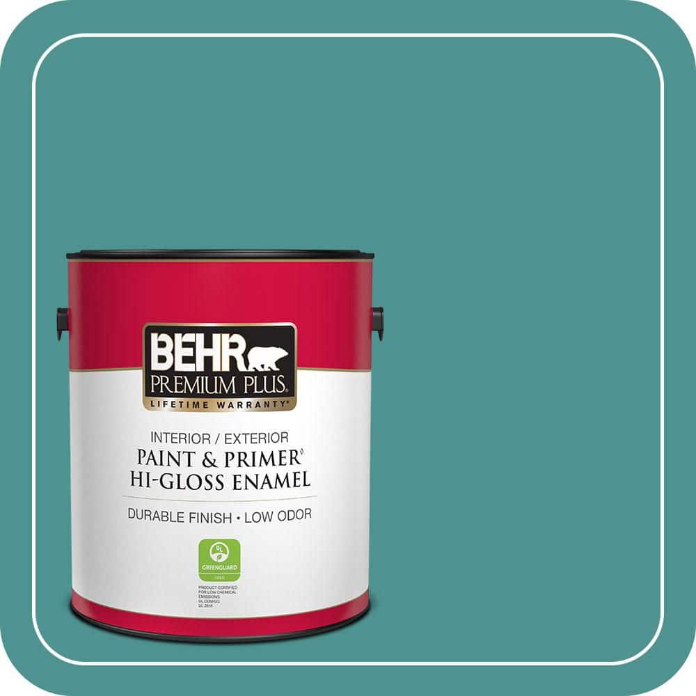 BEHR PREMIUM PLUS 1 gal. #500D-6 Mirage Lake Hi-Gloss Enamel Interior/Exterior Paint & Primer