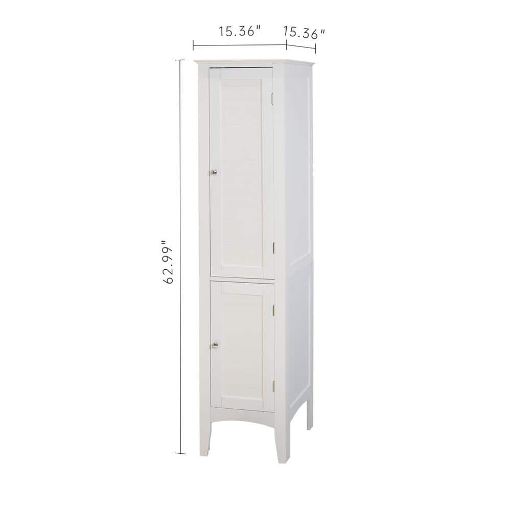 cadeninc 15.35 in. W x 15.35 in. D x 62.99 in. H White Freestanding Storage Cabinet Linen Cabinet with 2-Doors and 5-Shelves (2)