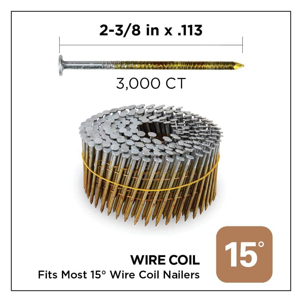 PRO-FIT 2-3/8 in. x 0.113in-Gauge 15° Bright Finish Ring Shank Wire Coil Framing Nails (3000 per Box) (2)