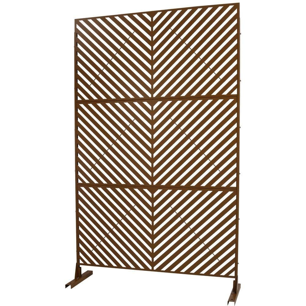 Unbranded Outdoor & Indoor 6.3 ft. x 4 ft. Freestanding Decorative Privacy Fence Screen Brown Metal for Garden Fence