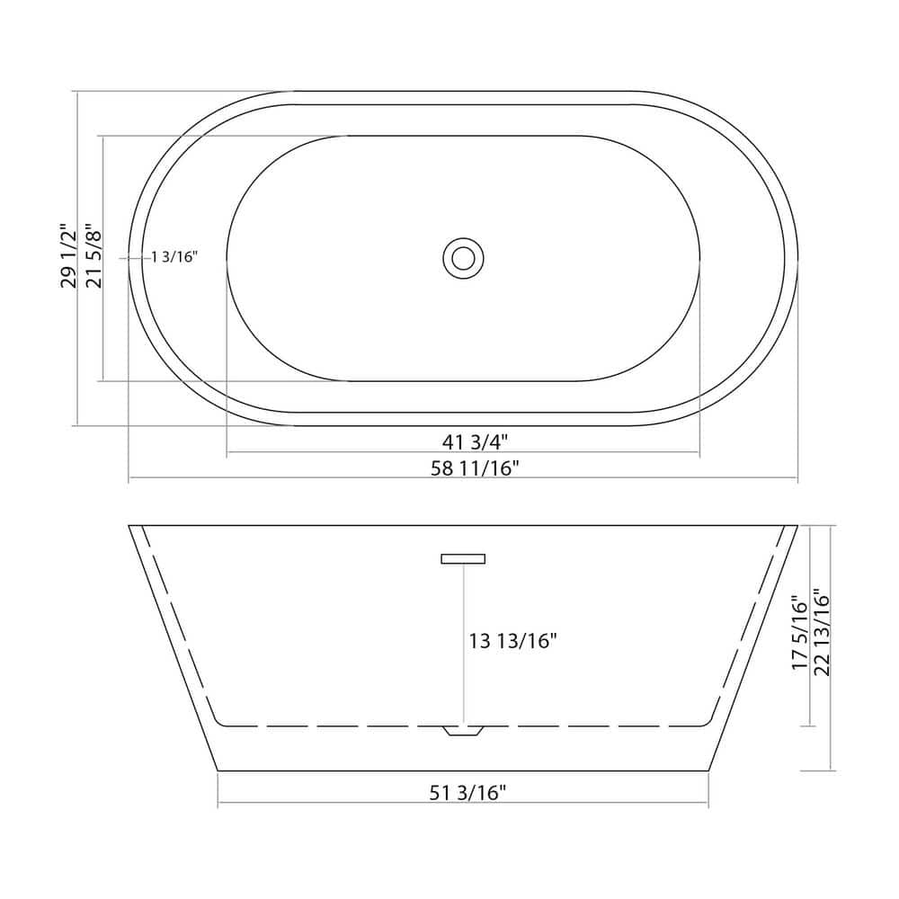 LUXSHERY 59 in. x 29.5 in. Acrylic Freestanding Soaking Bathtub with Center Drain in Gloss White，Black Overflow (2)
