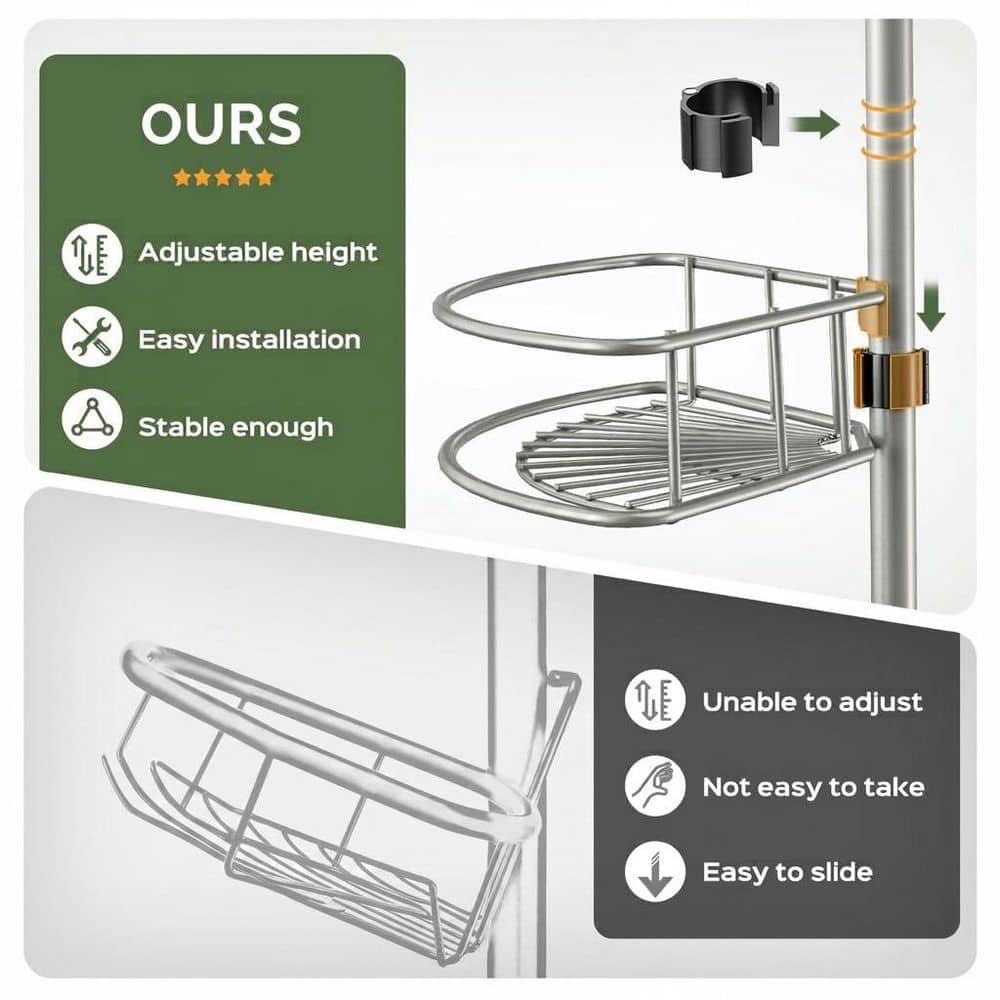 Anqtovp Tension Pole Mount Adjustable Rust-Resistant 4-Tier Shower Caddy in Silver Gray 47-121 in. No-Drill  for Space-Saving (3)
