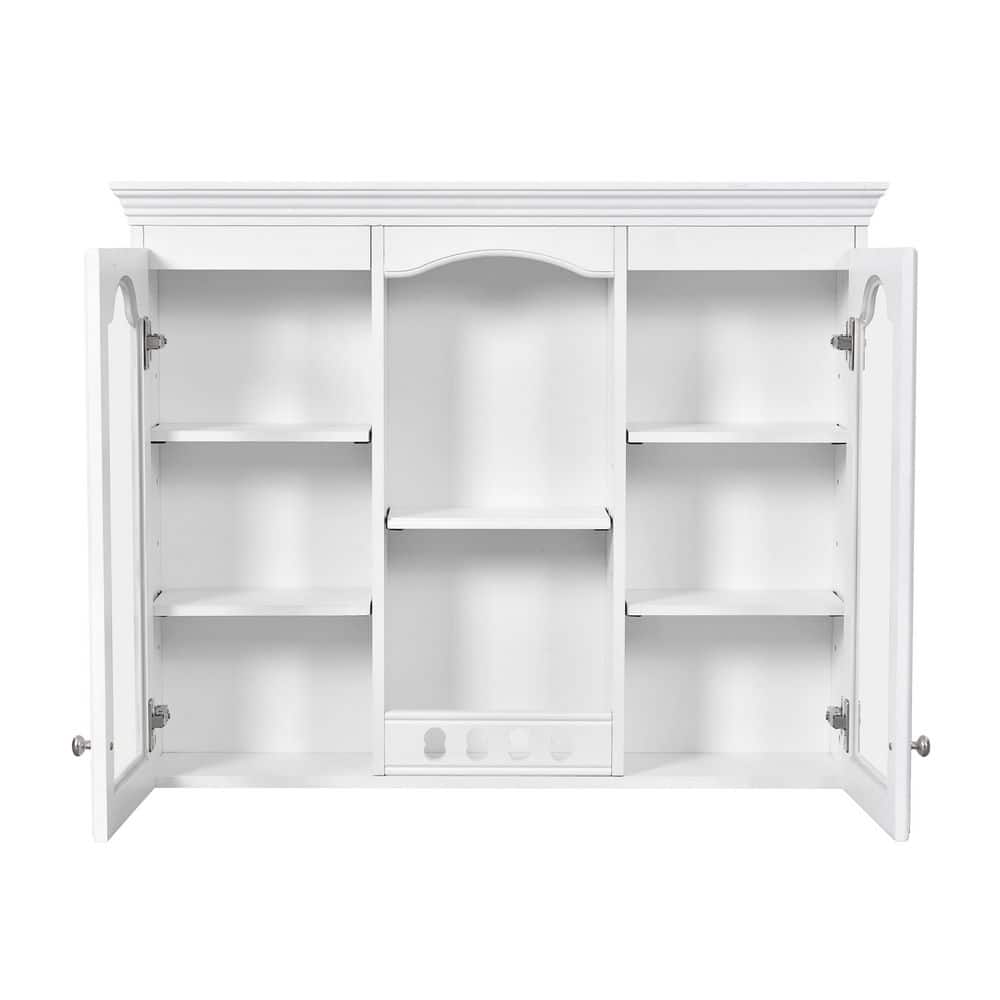 Tahanbath Classic 7.83 in. W x 35.27 in. D x 28 in. H Bathroom Storage Wall Cabinet in White with 2 Glass Doors (1)