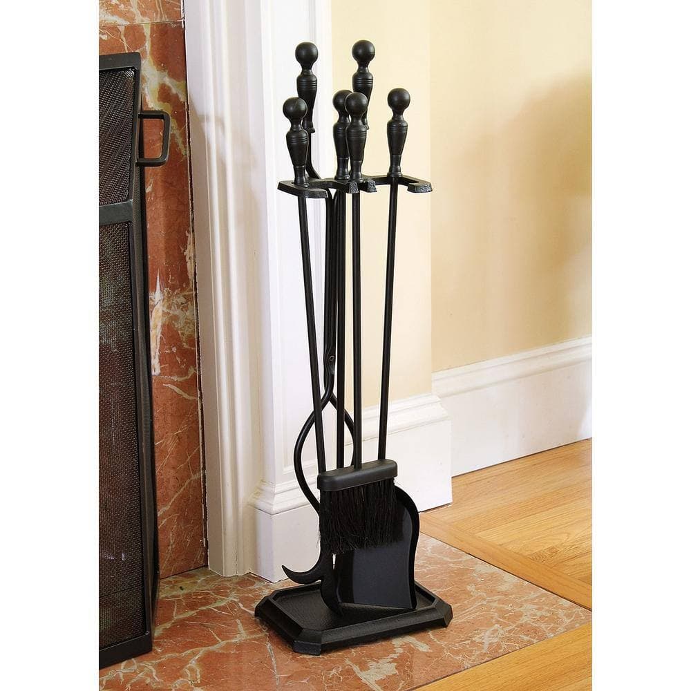 ACHLA DESIGNS 30 in. Tall 5-Pieces Black Plymouth Fireplace Set with Square Base (2)
