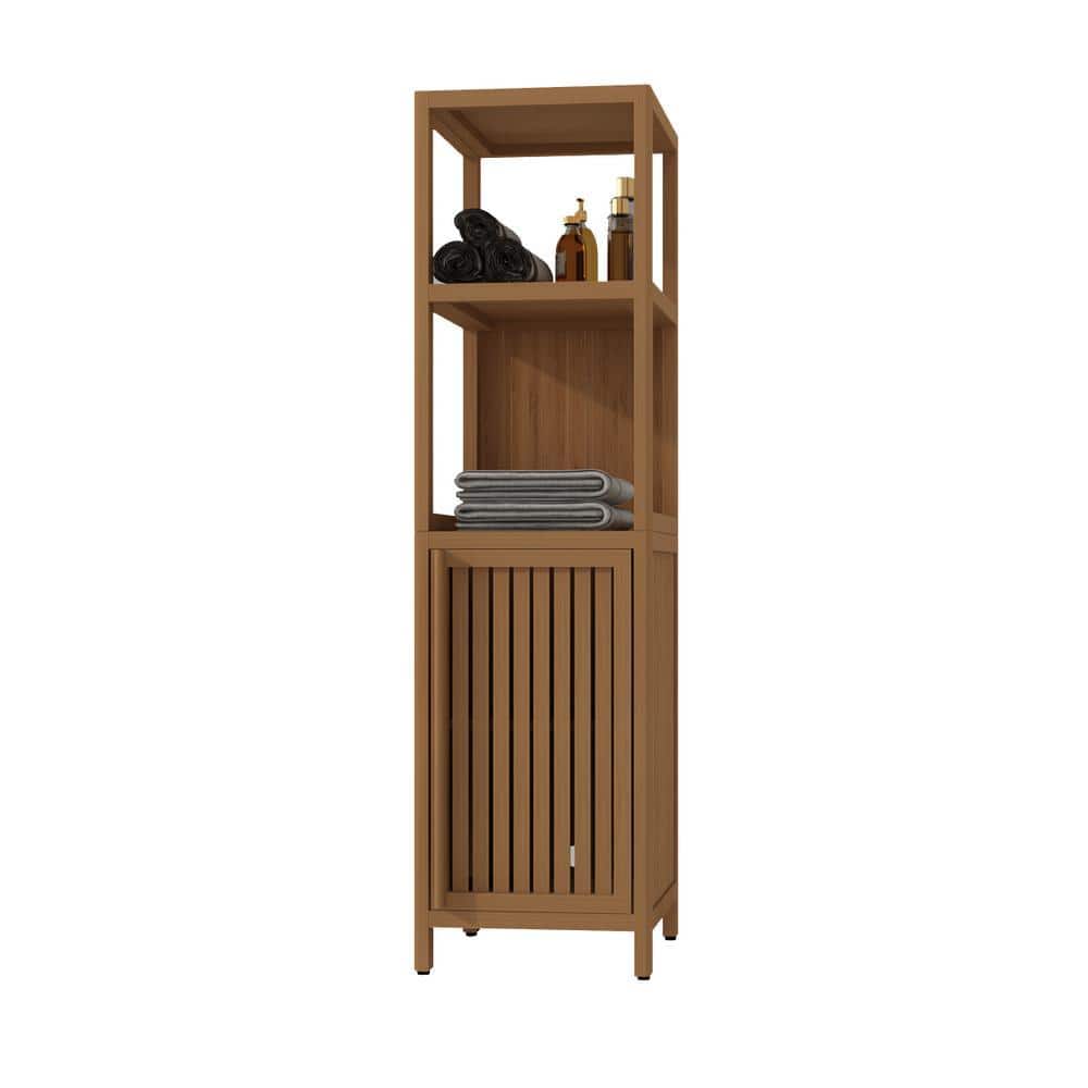 Tileon 12.99 in. W x 14.09 in. D x 52 in. H Brown Bamboo Freestanding Linen Cabinet (2)
