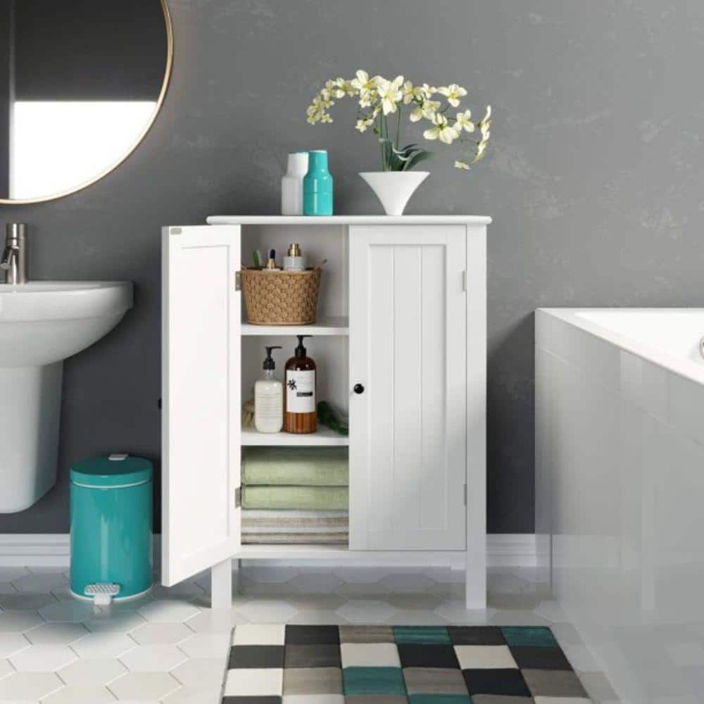 Dracelo 22.8 in. W x 11 in. D x 31.5 in. H White Linen Cabinet with Doors and Shelves (3)