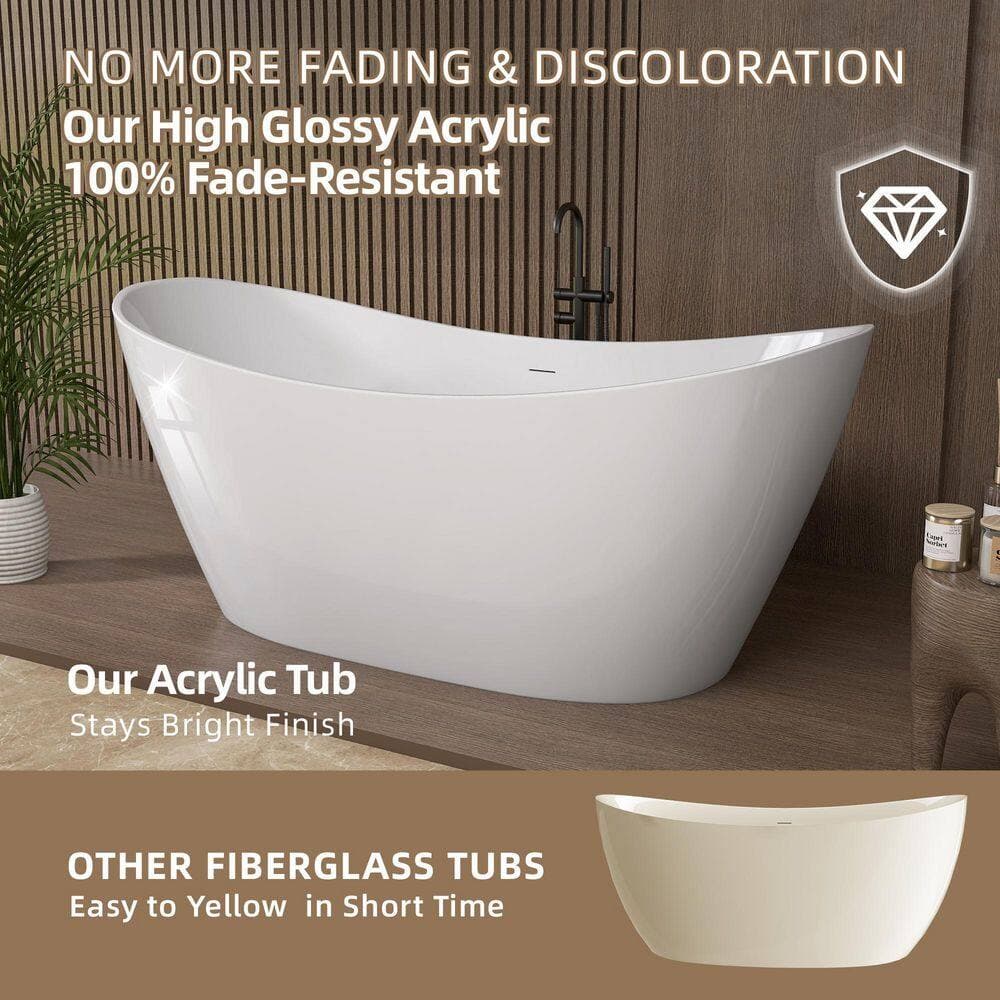 Zeafive Daz 68 in. x 30.31 in. Freestanding Soaking Bathtub Double Slipper Flatbottom Free Standing Tub Center Drain in White (3)