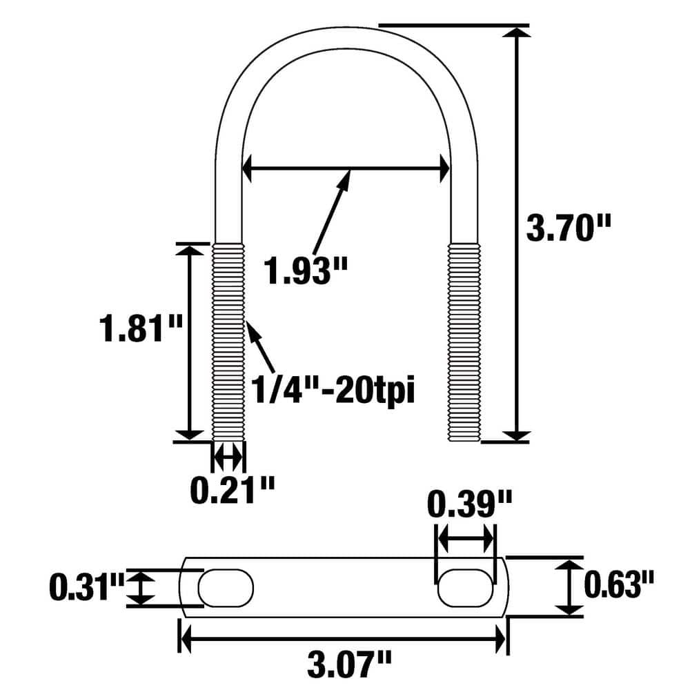 Everbilt 1/4 in. x 2-1/4 in. x 3-5/8 Stainless Steel U-Bolt (2)