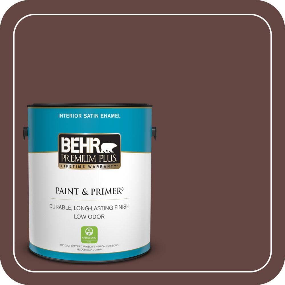 BEHR PREMIUM PLUS 1 gal. #PMD-62 Black Plum Satin Enamel Low Odor Interior Paint & Primer