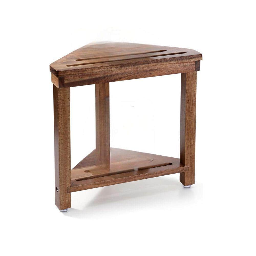 JFVKAF 15.19 in. W W Space-Saving Waterproof Acacia Wood Shower Stool in Wood Color with Storage Shelf (1)