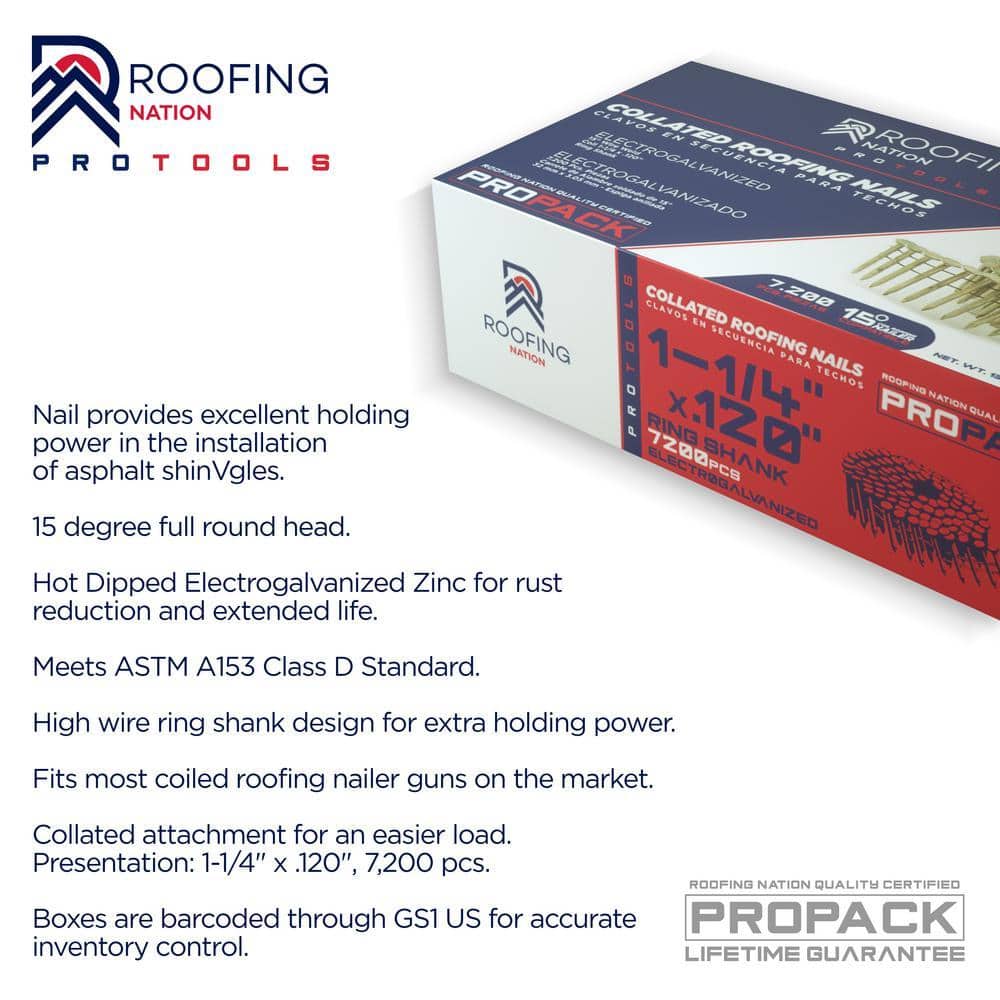 Roofing Nation LLC 1-1/4 in. Electro Galvanized Ring Shank Coil Roofing Nails (48 boxes per pallet 7,200 per Box) (3)