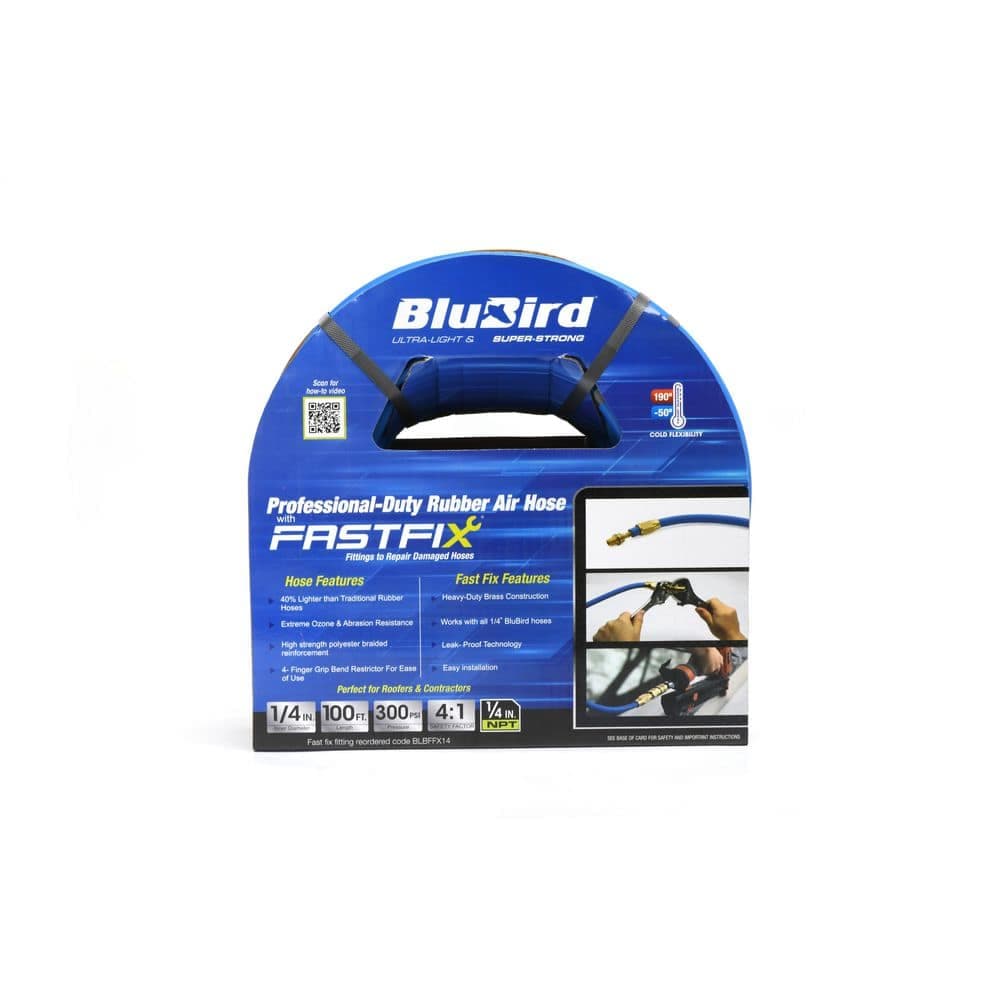 BLUBIRD 1/4 in. x 100 ft. Rubber Air Hose with FastFix Field Repairable Fittings