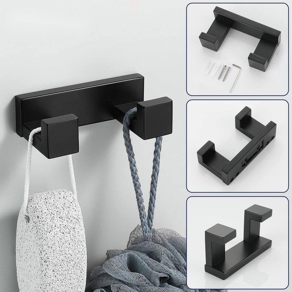 Anqtovp 4-Piece Bathroom Hardware Set with Towel Bar, Towel Holder, Toilet Paper Holder, Towel Hook in Matte Black (2)