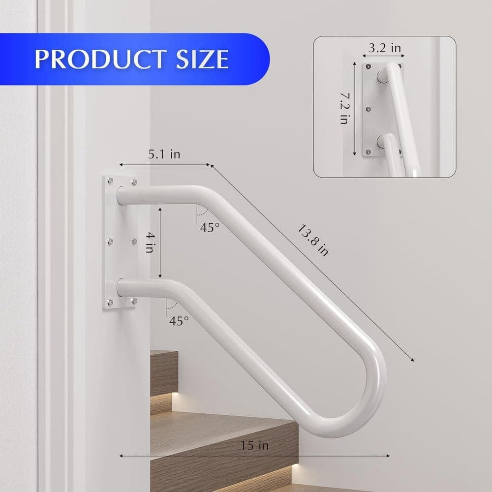 Unbranded 15 in. Iron Handrail for Cable Railing System Wall Mount U-Shape Non-Slip Stair Handrail for 1-2 Steps 2-Pack (3)